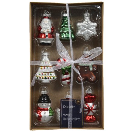 Pack of 9 Figure Glass Tree Hanger, 3.8cm 