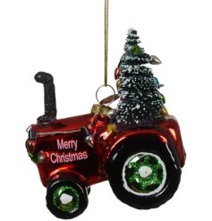 Glass Tree Tractor Hanger, 9.7cm 