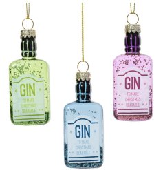 3/A Glass Hanging Gin Ornament, 8.5cm 
