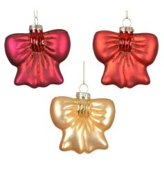 3/A Glitter Bow Baubles, 8.5cm 