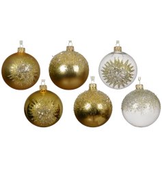 Pack of 6 Gold Beaded Bauble, 8cm 