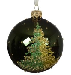 Pack of 6 Green Shiny Green Bauble, 8cm 
