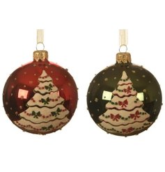 Pack of 6 Tree with Bow Shiny Bauble, 8cm 