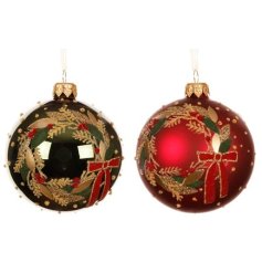 Pack of 6 Bow Design Xmas Bauble, 8cm 2 Asstd