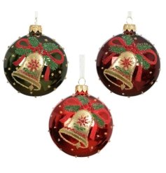Pack of 6 Bell Design Baubles, 8cm 