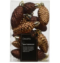 P/12 Shiny Gold Glitter PInecone, 14cm 