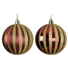 2/A Red & Gold Bauble, 8cm 