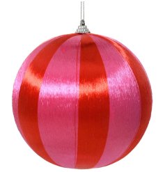 Add a splash of colour and vintage aesthetic to your seasonal displays with this must have pink and red stripy bauble. 