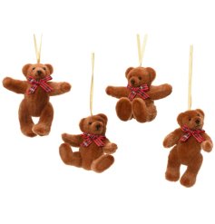 4/A Bear w Bow Tree Hanger, 9cm 