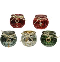 5/A Gold Ribbon Glass Candleholder, 6.5cm 