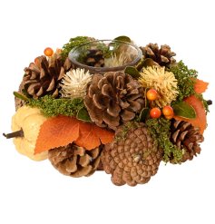 Pumpkin & Berry Pinecone Tealightholder, 19cm 