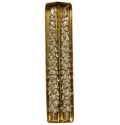 Gold Tree Design Paraffin Dinner Candle, 25cm 