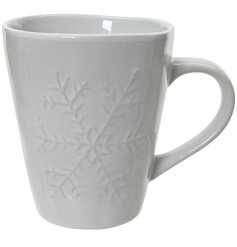 Embossed Snowflake White Mug, 11cm 