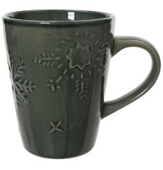 Embossed Snowflake Reactive Glaze Mug, 11cm 