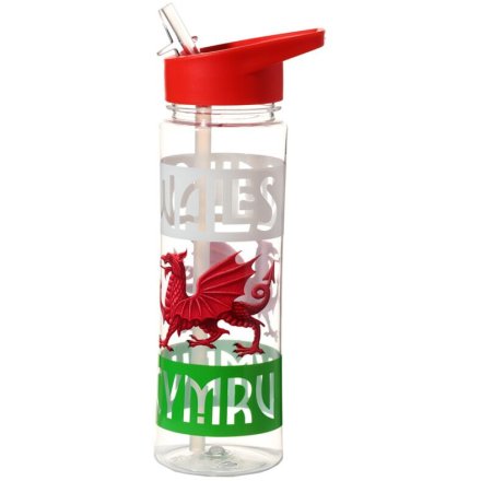 Stay hydrated with this Welsh water bottle detailed with bright colours and a pop up lid.