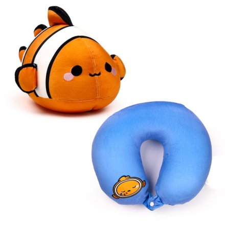 Kids, travel in comfort with this plush and super cool travel pillow which also turns into a huge clownfish! 