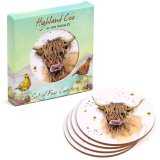 Protect your surfaces with a touch of rustic charm, courtesy of the Jan Pashley Highland Coo Cork Coaster Set.