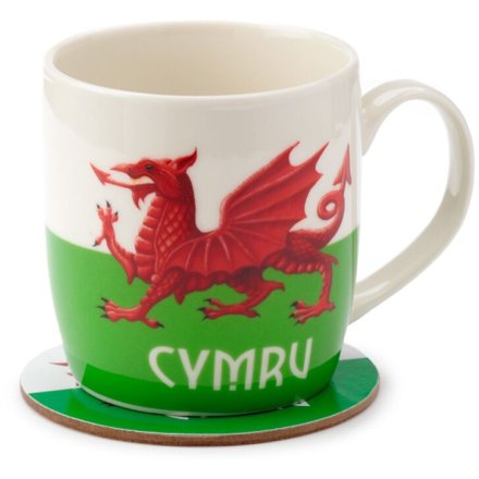 The perfect gift for all of the Welsh lovers, a matching mug and coaster set featuring the popular Welsh Dragon