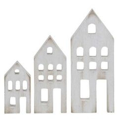 Set of 3 Wooden House Deco, 24cm 