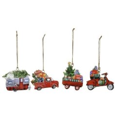 4/A Xmas Vehicles Tree Hangers, 10cm 