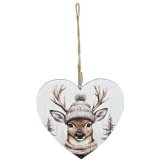 A chic metal heart featuring an enchanting winter forest reindeer with hat. 