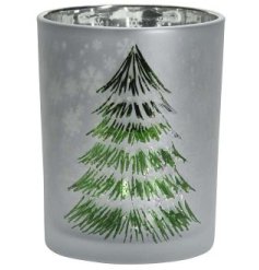 Glass Tree Design Candle Holder, 12.5cm 