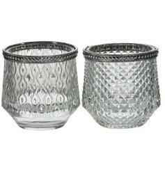 2/A Glass Patterned Candle Holder, 8cm 