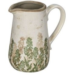 Add charming character to your decor with this distressed green jug featuring a rustic cream base and a dark stone rim.