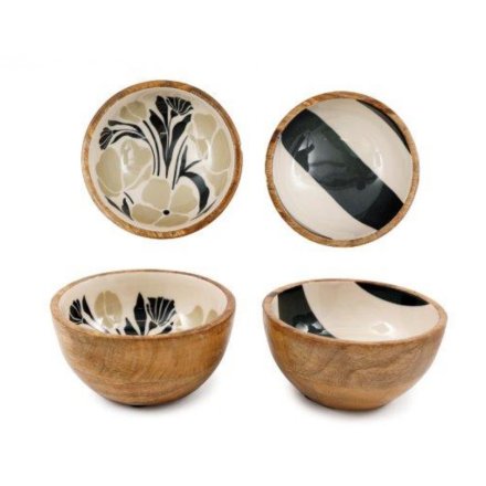 Flower & Striped Wooden Bowls 2/a