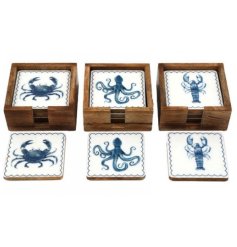 A gorgeous set of 4 coastal coasters in 3 assorted designs. 