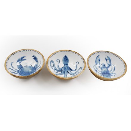 17.5cm Wooden Sealife Enamel Bowl 3.a