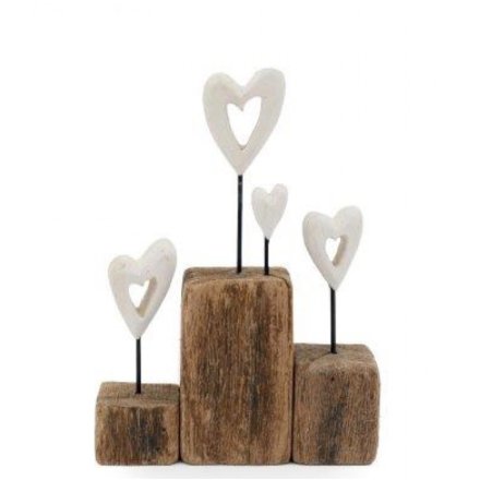 17cm Hearts On Wooden Ornament