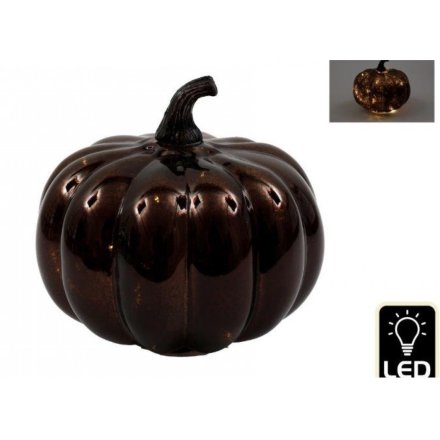 Brown Glass LED Pumpkin