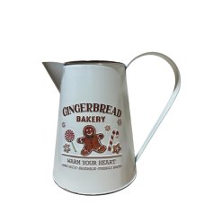 Charming metal jug adorned with a festive gingerbread design, perfect for Christmas decor.