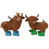 Dress the windowsill with this delightful assortment of 2 highland cows each wearing brightly coloured wellies.