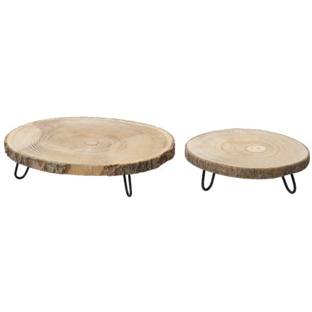 S/2 Wooden Deco Plate, 34cm 
