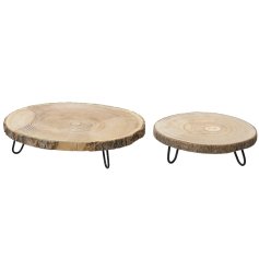 S/2 Wooden Deco Plate, 34cm 