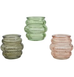 Green & Pink Ribbed T/Light Holders 