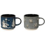 2/a Stoneware Festive Mugs 