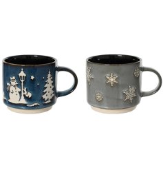2/a Stoneware Festive Mugs 