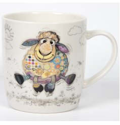 Adorable bug-inspired art on a charming sheep mug