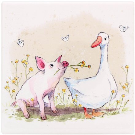 Pig & Duck Coaster, 10cm 