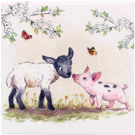 Lamb & Piglet Coaster, 10cm 
