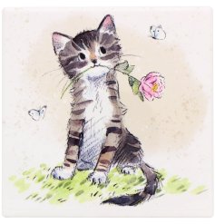 stylish kitten rose coaster 