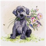 Add a touch of charm and joy to your home with our Dog With Flowers Coaster