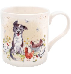 Unleash your love for country living with our charming Collie & Hens mug.