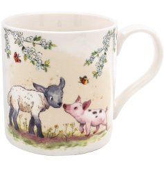 charming mug with a cute piglet and lamb design 