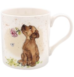 Meet your new favorite companion - the Dog With Rose Mug! 