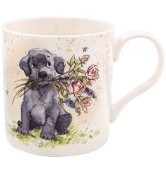 charming dog with flower mug 