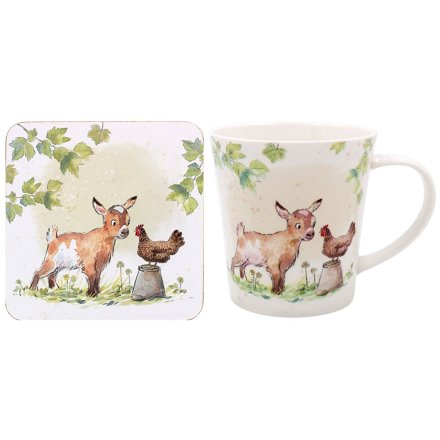 Goat & Hen Mug & Coaster Set 
